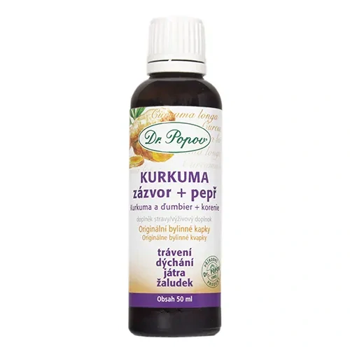 Dr. Popov Bylinné kapky KURKUMA + zázvor + pepř 50ml