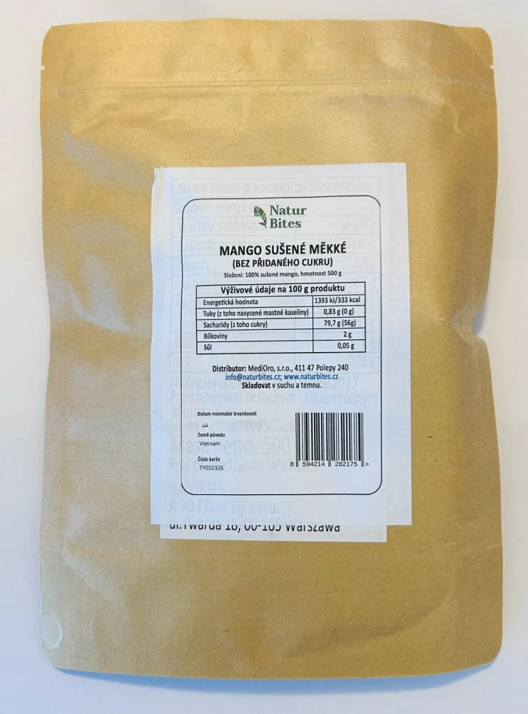 NaturBites Sušené mango bez cukru, šťavnaté 500 g