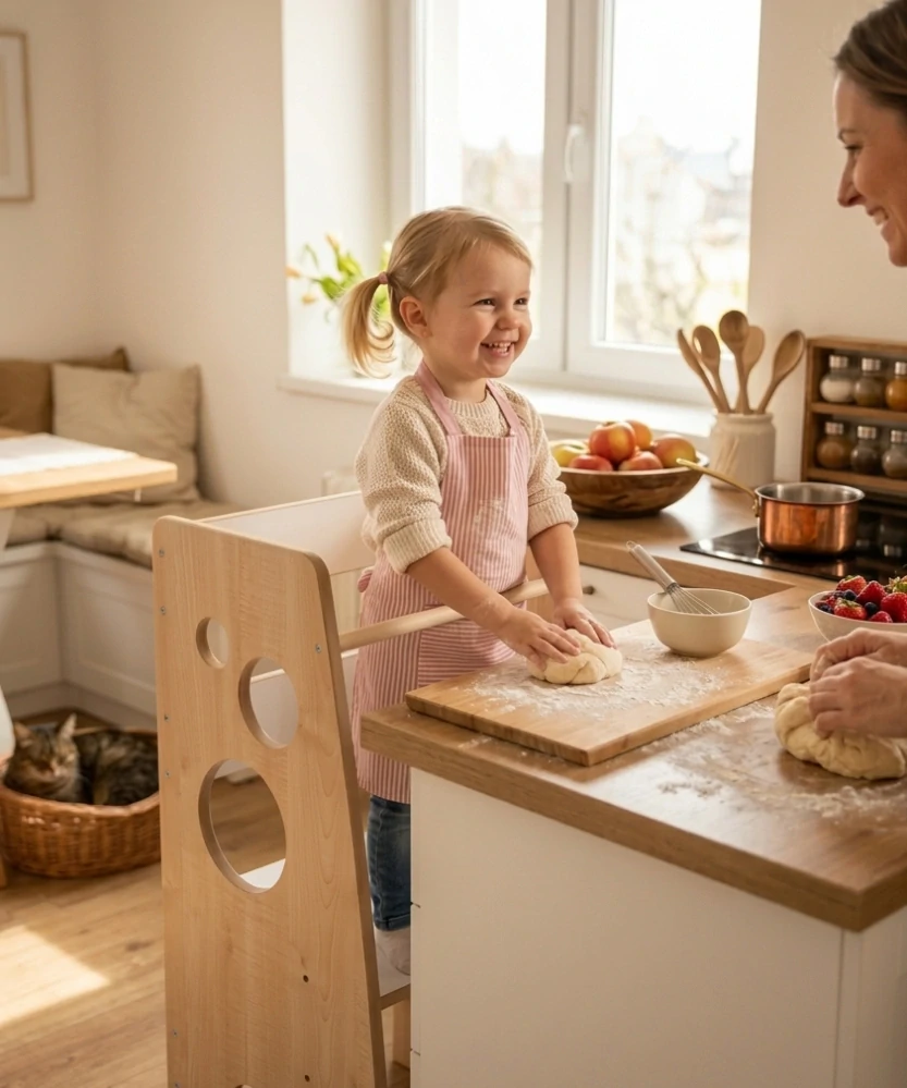 CZ Montessori rostoucí dětská učící věž 3v1 LINDA White / Maple